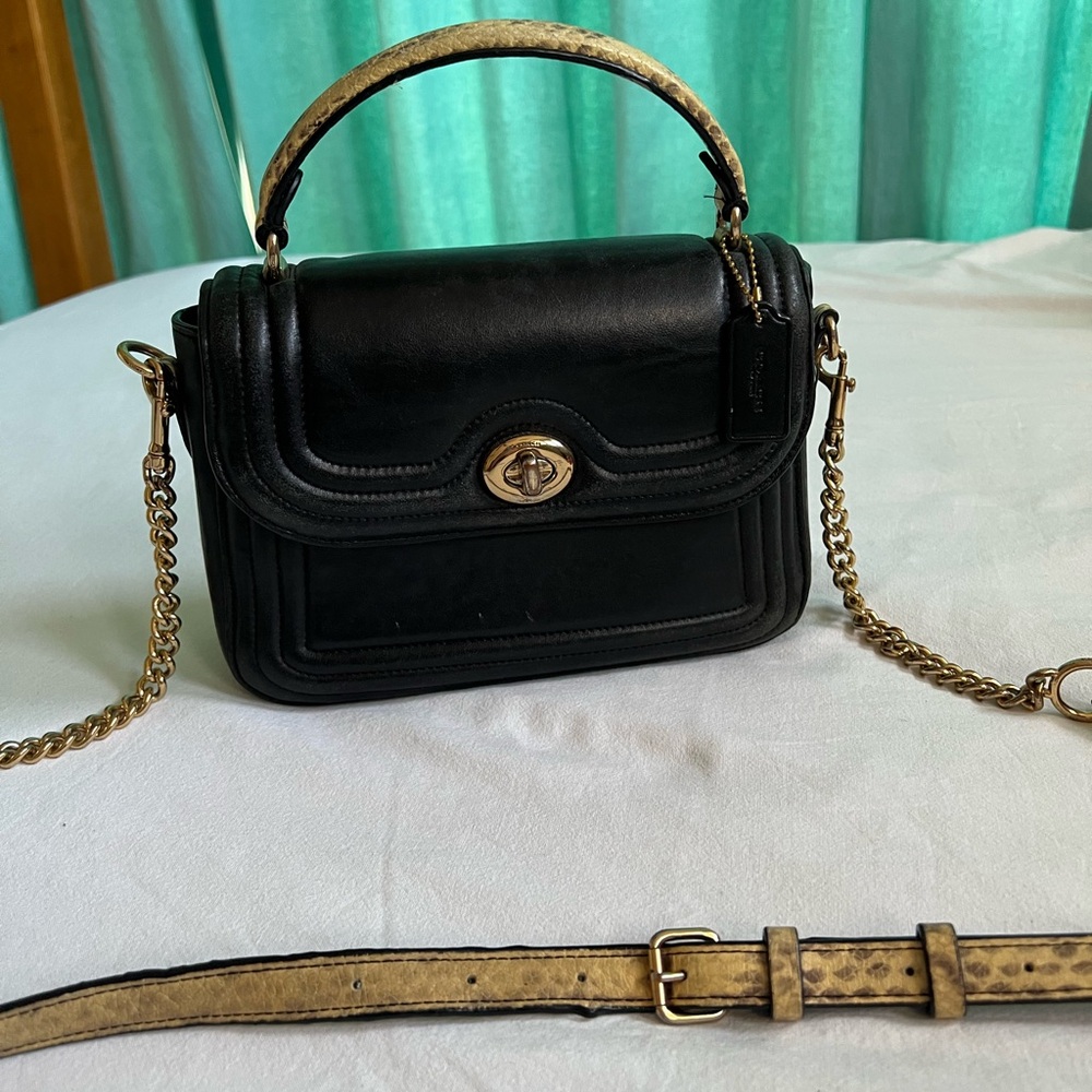 Chic Coach Marlie Black and Tan Crossbody Bag
